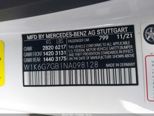 2022 MERCEDES-BENZ S 580 W1K6G7GB1NA098128 Photo 8