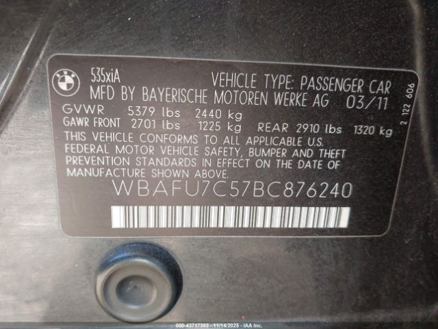 2011 BMW 535I WBAFU7C57BC876240 Photo 8