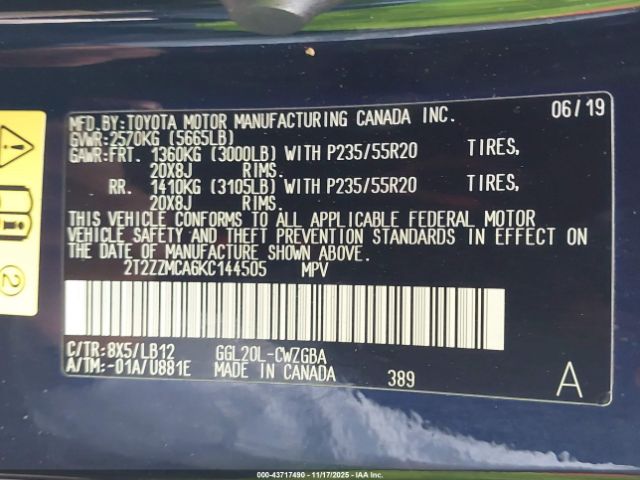 2019 LEXUS RX 350 2T2ZZMCA6KC144505 Photo 8