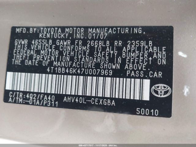 2007 TOYOTA CAMRY HYBRID 4T1BB46K47U007969 Photo 8