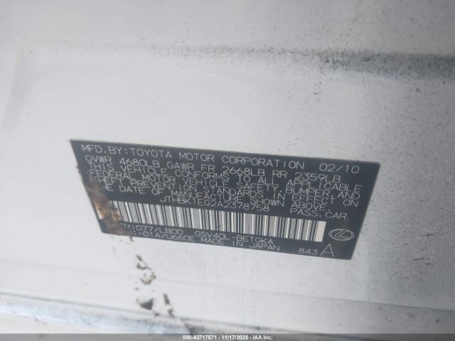 2010 LEXUS ES 350 JTHBK1EG2A2378758 Photo 8