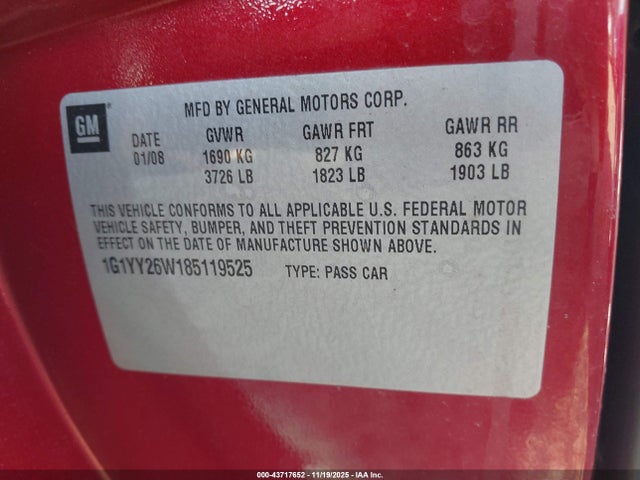 2008 CHEVROLET CORVETTE 1G1YY26W185119525 Photo 8