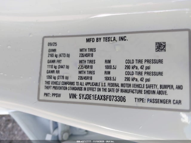 2025 TESLA MODEL 3 5YJ3E1EAXSF073306 Photo 8