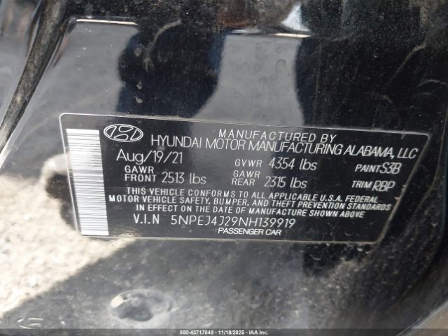 2022 HYUNDAI SONATA 5NPEJ4J29NH139919 Photo 8