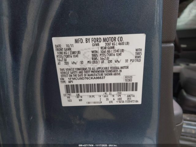 2012 FORD ESCAPE 1FMCU9D76CKA96637 Photo 8