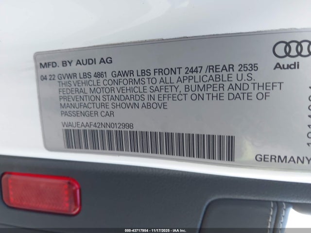 2022 AUDI A4 WAUEAAF42NN012998 Photo 8