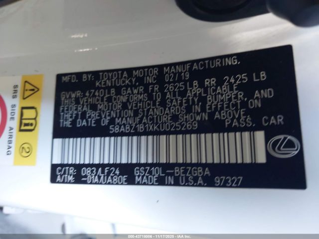 2019 LEXUS ES 350 58ABZ1B1XKU025269 Photo 8