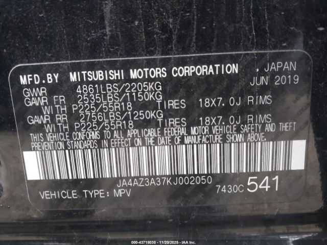 2019 MITSUBISHI OUTLANDER JA4AZ3A37KJ002050 Photo 8