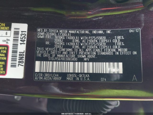 2012 TOYOTA SEQUOIA 5TDJY5G10CS065800 Photo 8