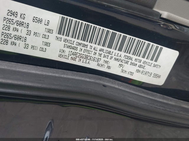 43718196 :رقم المزاد ، 1D4RE2GG3BC616187 vin ، 2011 Dodge Durango Express مزاد بيع