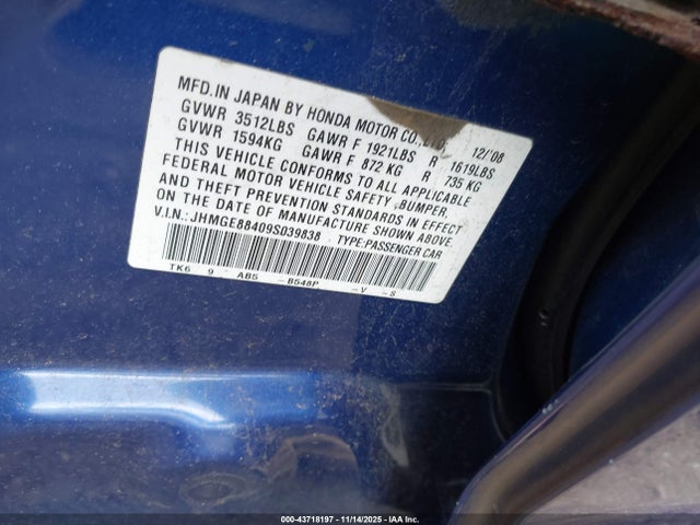 Aukcja sprzedaży 2009 Honda Fit Sport, vin: JHMGE88409S039838, numer aukcji: 43718197
