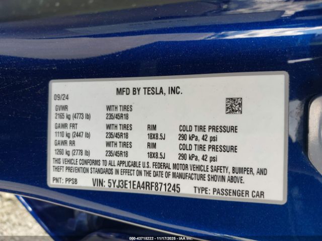 2024 TESLA MODEL 3 5YJ3E1EA4RF871245 Photo 8