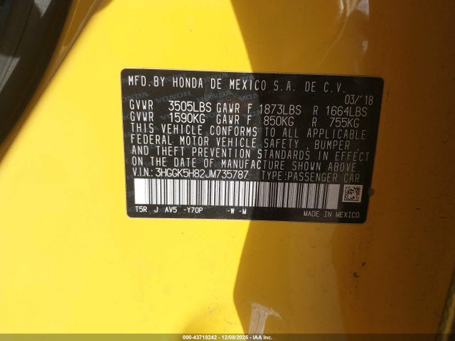 3HGGK5H82JM735787 Honda FIT EX
