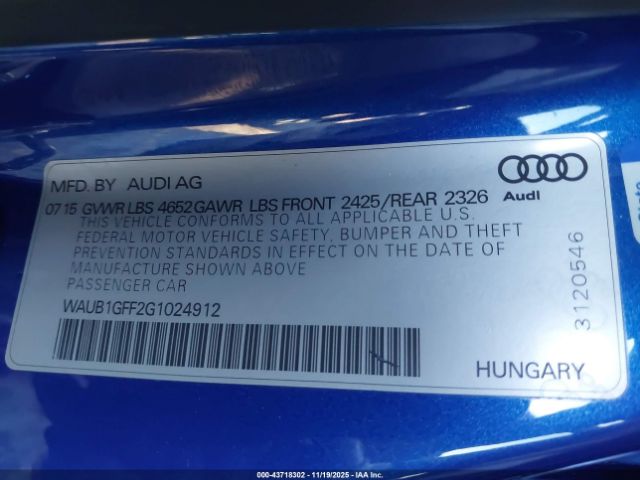 2016 AUDI S3 WAUB1GFF2G1024912 Photo 8