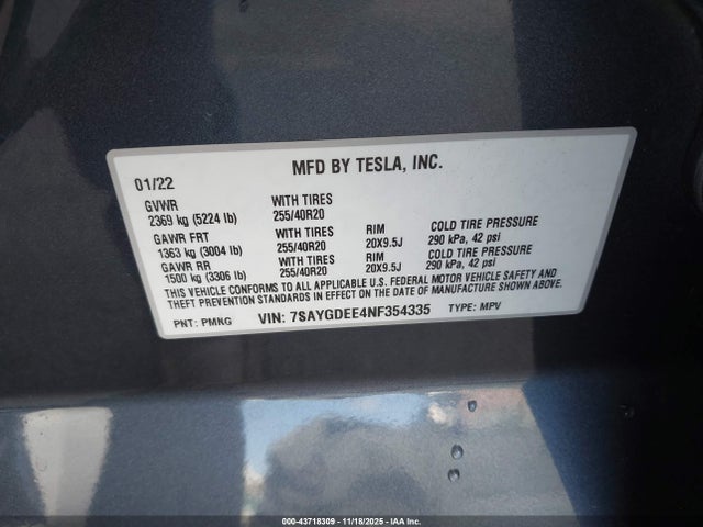 2022 TESLA MODEL Y 7SAYGDEE4NF354335 Photo 8