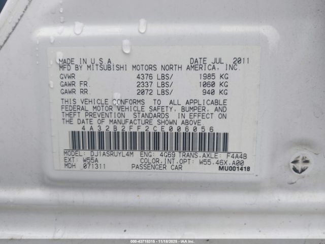 2012 MITSUBISHI GALANT 4A32B2FF2CE006056 Photo 8