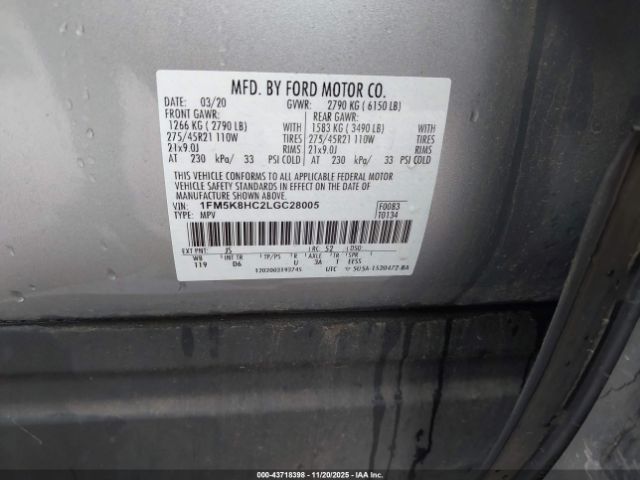 2020 FORD EXPLORER 1FM5K8HC2LGC28005 Photo 8
