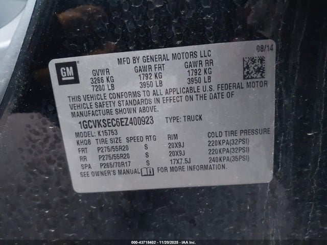 1GCVKSEC6EZ400923 Chevrolet Silverado 1500 2lz