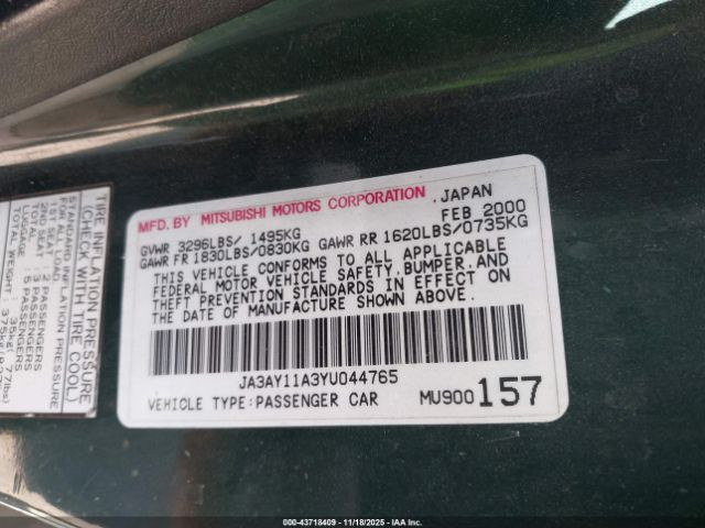 2000 MITSUBISHI MIRAGE JA3AY11A3YU044765 Photo 8