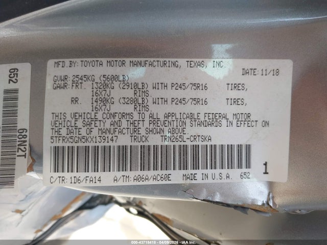 2019 TOYOTA TACOMA 5TFRX5GN5KX139147 Photo 8