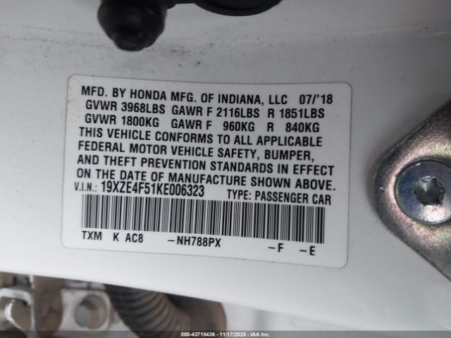2019 HONDA INSIGHT 19XZE4F51KE006323 Photo 8