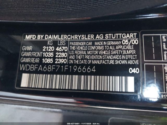 2001 MERCEDES-BENZ SL 500 WDBFA68F71F196664 Photo 8