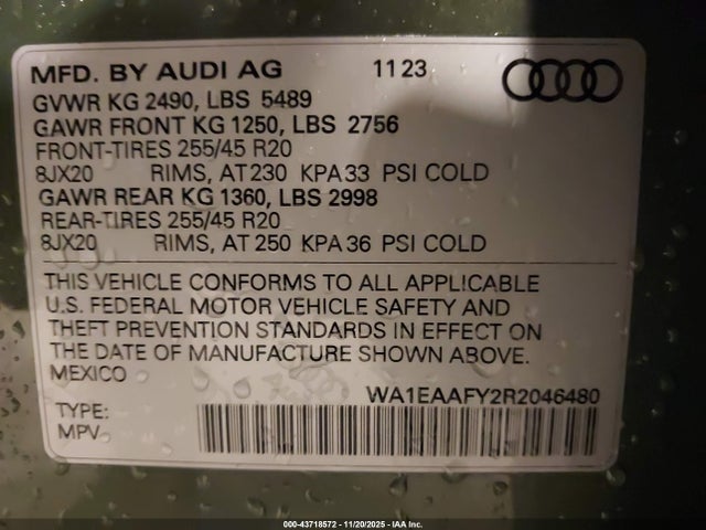43718572 :رقم المزاد ، WA1EAAFY2R2046480 vin ، 2024 Audi Q5 Premium Plus 45 Tfsi S Line Quattro مزاد بيع