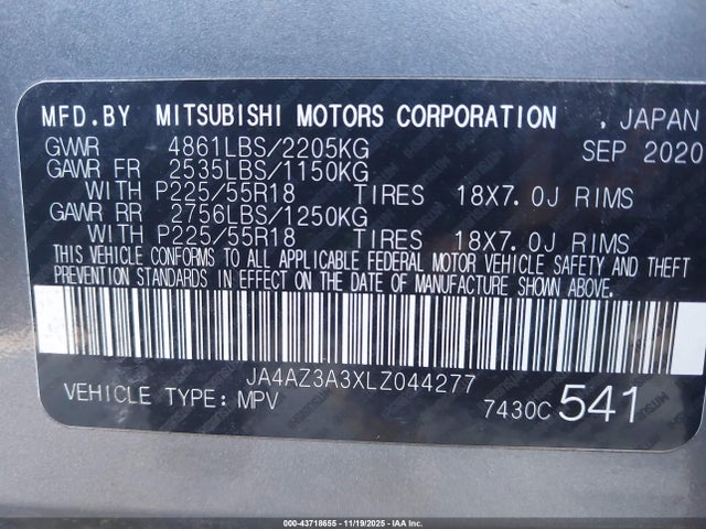 2020 MITSUBISHI OUTLANDER JA4AZ3A3XLZ044277 Photo 8