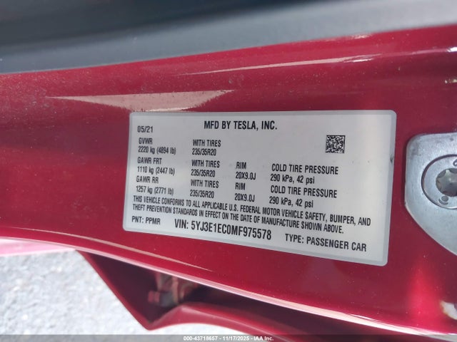 2021 TESLA MODEL 3 5YJ3E1EC0MF975578 Photo 8