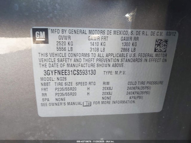 2012 CADILLAC SRX 3GYFNEE31CS593130 Photo 8