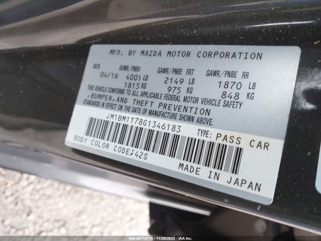 43718778 :رقم المزاد ، JM1BM1T78G1346183 vin ، 2016 Mazda Mazda3 I Sport مزاد بيع