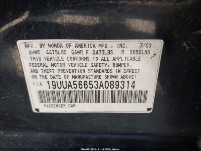 2003 ACURA TL 19UUA56653A089314 Photo 8