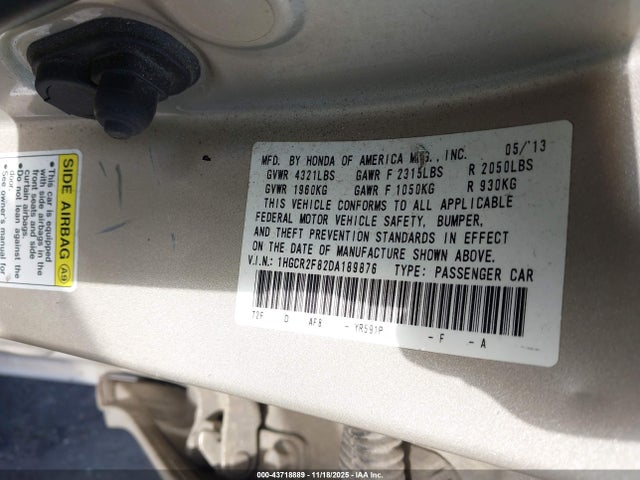 2013 HONDA ACCORD SDN 1HGCR2F82DA189876 Photo 8