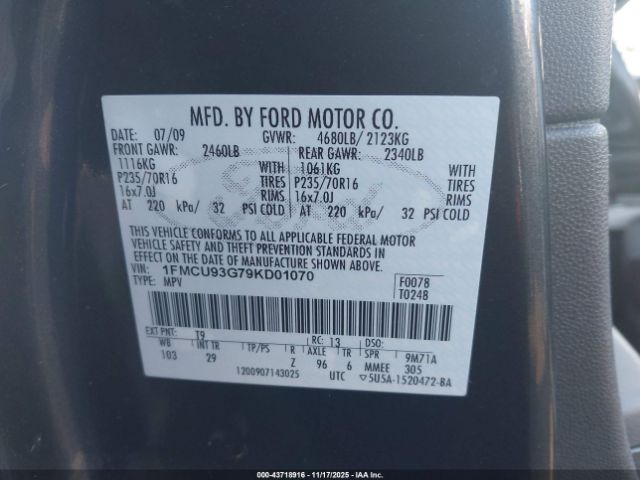 2009 FORD ESCAPE 1FMCU93G79KD01070 Photo 8