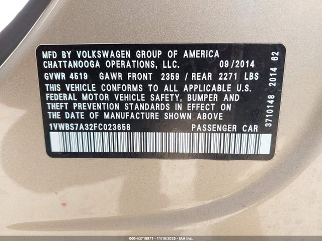 Volkswagen Passat 1.8t Se 2015 1VWBS7A32FC023658 Image 9