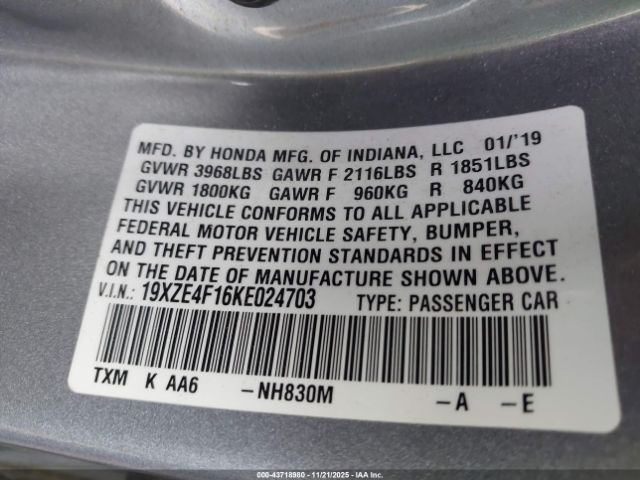 2019 HONDA INSIGHT 19XZE4F16KE024703 Photo 8