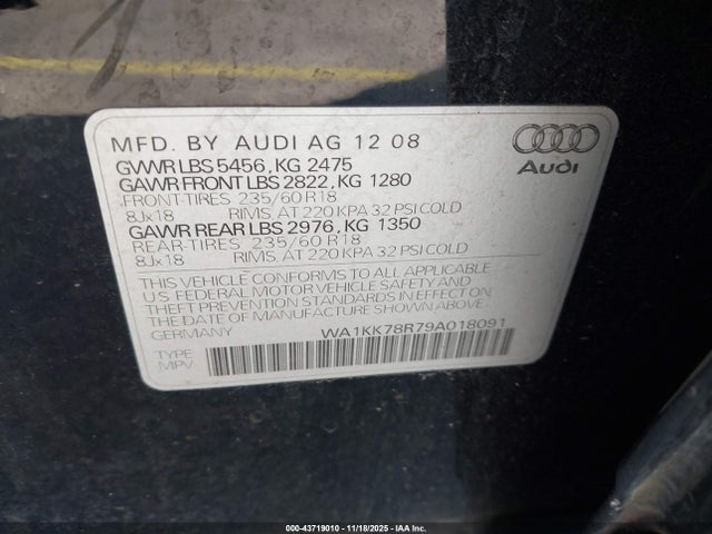 2009 AUDI Q5 WA1KK78R79A018091 Photo 8