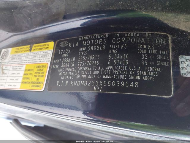 2006 KIA SEDONA KNDMB233X66039648 Photo 8