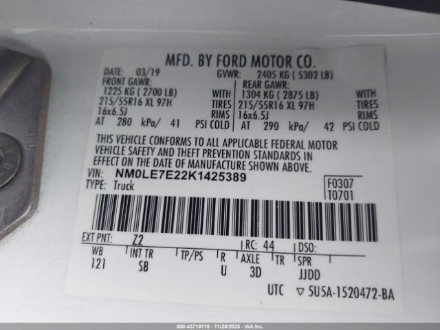 2019 FORD TRANSIT CONNECT NM0LE7E22K1425389 Photo 8