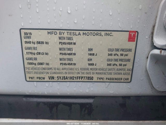 2015 TESLA MODEL S 5YJSA1H21FFP77850 Photo 8