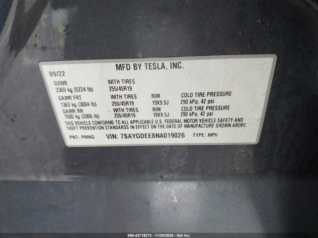 2022 TESLA MODEL Y 7SAYGDEE8NA019026 Photo 8