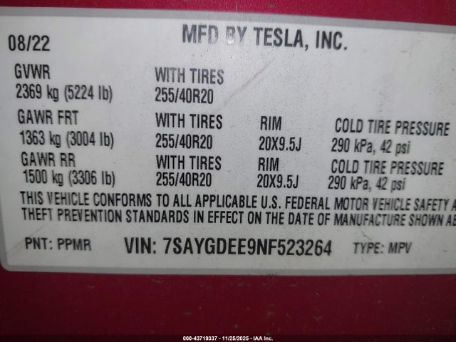 2022 TESLA MODEL Y 7SAYGDEE9NF523264 Photo 8