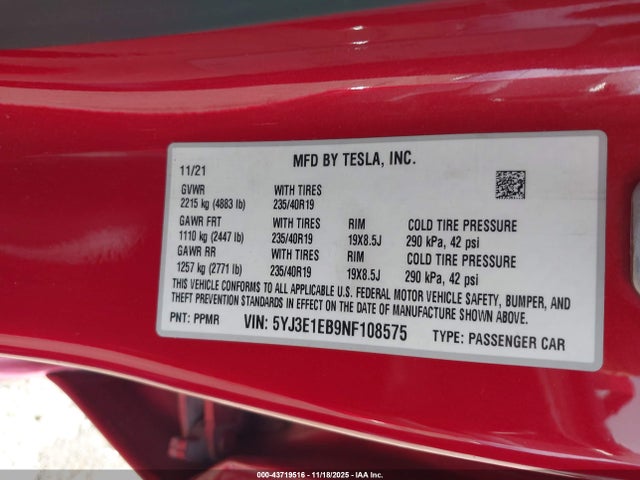 2022 TESLA MODEL 3 5YJ3E1EB9NF108575 Photo 8
