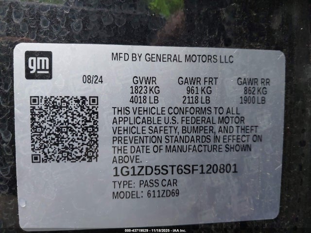 1G1ZD5ST6SF120801 Chevrolet Malibu Fwd 1lt