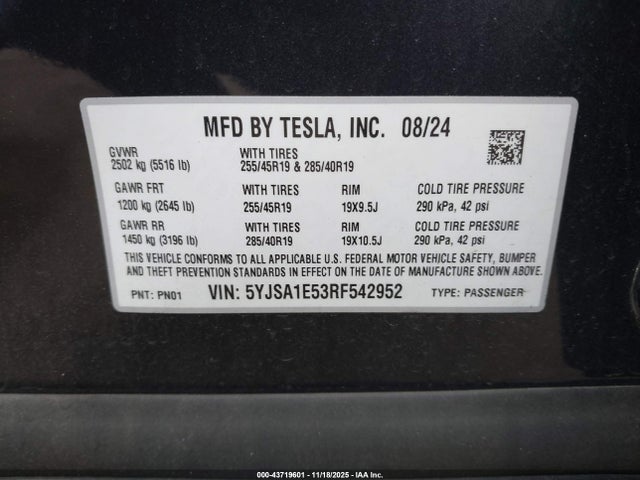 2024 TESLA MODEL S 5YJSA1E53RF542952 Photo 8