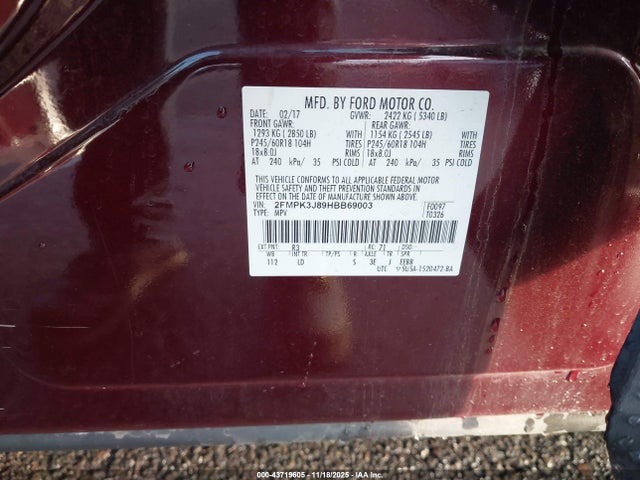 Ford EDGE SEL 2017 2FMPK3J89HBB69003 Image 9