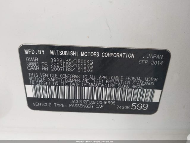 2015 MITSUBISHI LANCER JA32U2FU8FU006695 Photo 8