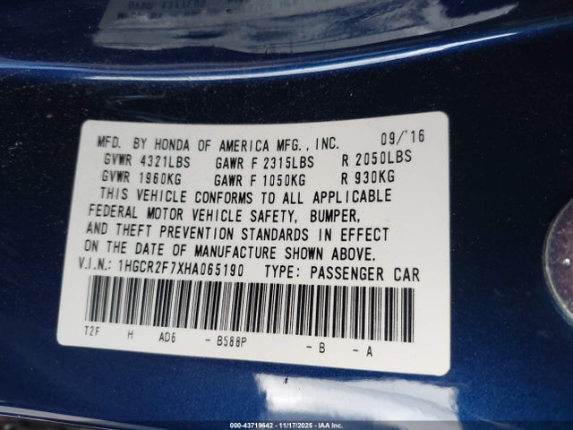 1HGCR2F7XHA065190 Honda ACCORD EX