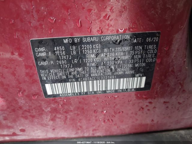 2020 SUBARU OUTBACK 4S4BTACC5L3221491 Photo 8