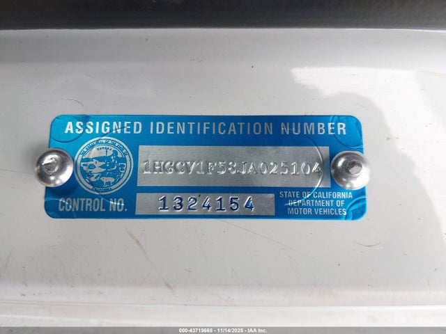 1HGCV1F58JA025104 Honda Accord Ex-l